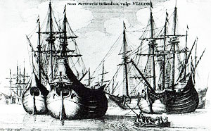Hollandse fluitschepen in de 17e eeuw (Wenzel Hollar, 1647)